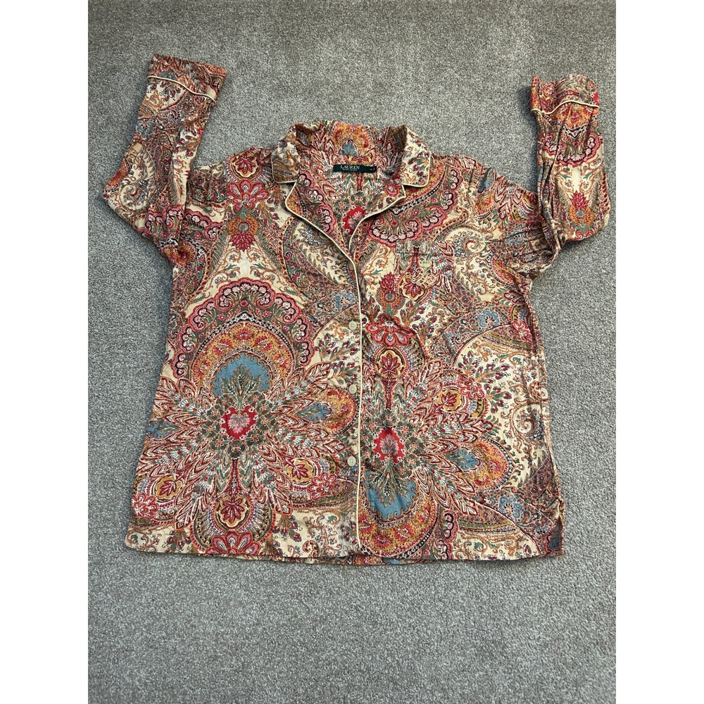 Lauren Ralph Lauren Pajama Top Womens 1X Multi Color Excellent Paisley Cotton